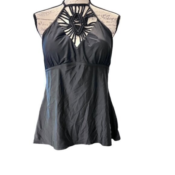 Black Tankini Braided‎ Front Size Medium Pool Beach Backless Halter Tie - Picture 2 of 8